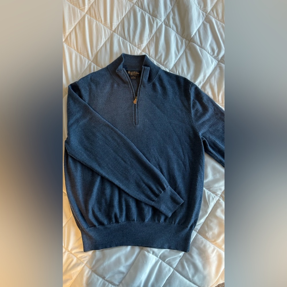 Brooks Brothers 100% wool blue half zip sweater